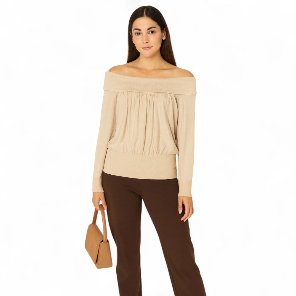𝅺Free People Office Date Night Boho Preppy Light Off Shoulder Sweater - Womens